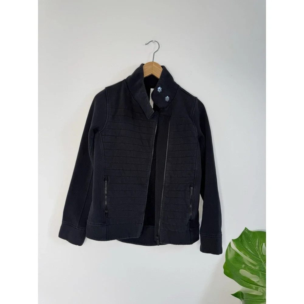 Lululemon Fleece Be True Moto Jacket Womens Size 2‎ Black Asymmetric Zip Quilted